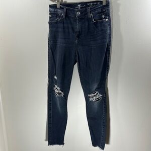 7 For All Man Kind Distressed Dark Wash Denim The High Waist Skinny Jean Size 26